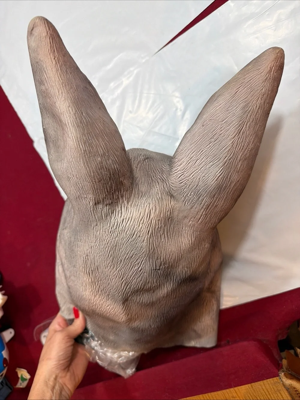 Kangaroo Head Gray Animal Mask Latex Adult Size Halloween Masquerade Long Ears